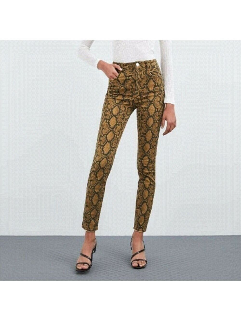 Zara High Rise Skinny Snakeskin Python Denim Neutral Jeans